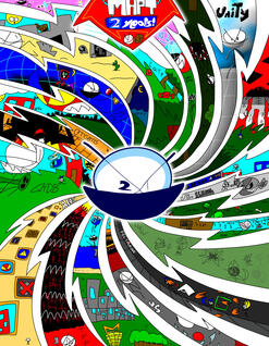 (8/13/2023) man human person thingy second anniversary art, each 'slice' represents each game in the series
