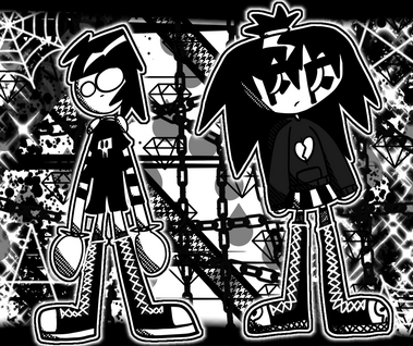 (2/18/2024) the girl from this one ms paint doodle i did but now with her brother