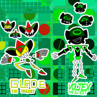 (7/10/2023) saw a post saying "post your green ocs!" so i looked for green robots of mine, realized i haven't drawn these 2 in ages, decided to make a new piece entirely instead of just replying with old drawings lol