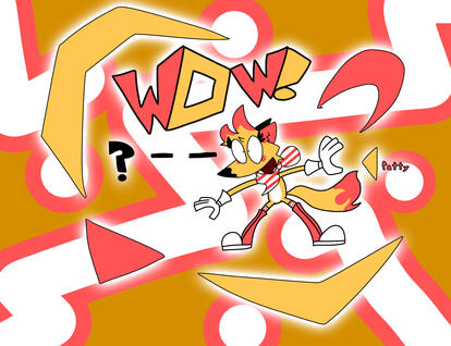(1/13/2023) fanart of rollingbox#7777's character patty wow'ing at who knows what