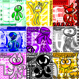 (4/16/2024) a set of 9 puyo puyo guys with very cool backgrounds, this was largely inspired by the fruity! series by mukky's world