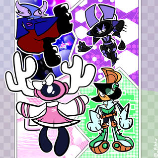 (7/26/2024) artfight mass attack where i let my sister pick 4 characters from my art fight bookmarks for me to do