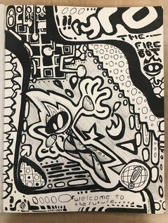 (1/23/2025) paper drawing of fyro with a really detailed background, took me a week to make